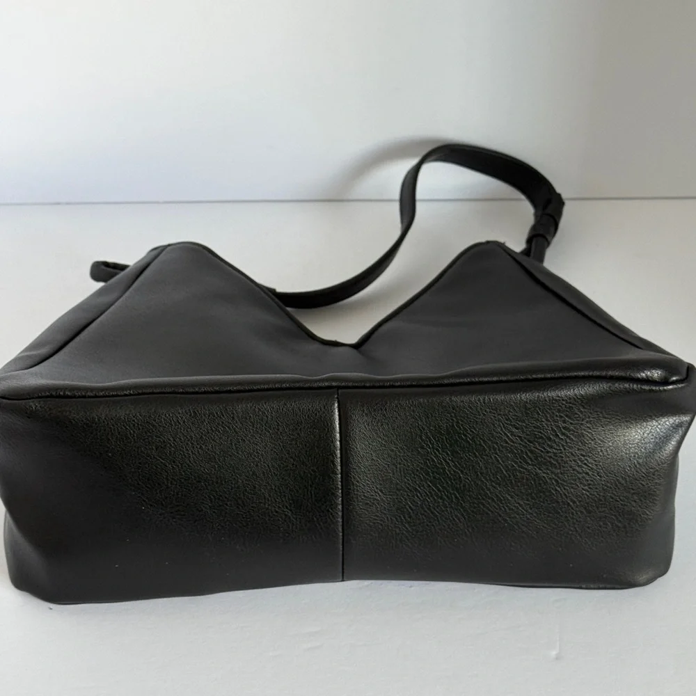 Black Faux Leather Shoulder Bag